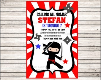 Ninja invitation; Ninja Birthday invitation, Ninja party Invitation Digital File