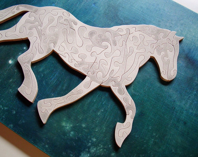 Amazing Horse Puzzle Wooden Handcut, With frame, Ready to Hang