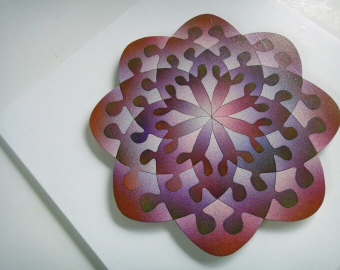Mandala Flower, Puzzle Art, Sacred Geometry, Healing Art, Family Gift, Wooden Handmade, Ready To Hang, Acrylic On Pieces by Samo Svete
