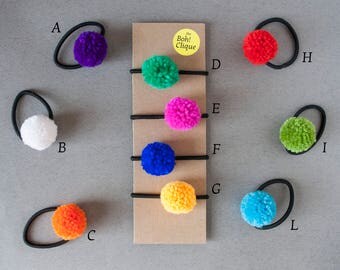 4 Pompon Hair Ties | Set of 4 Hair Ties, Hair Ties, Ponytail Holder, Pompon Hair Tie, Hair Accessories, Pop Hair Accessories