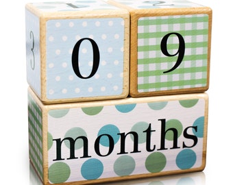 Free Two Day Shipping Included | Baby Age Blocks | Solid Wood | No Stickers Used | Months, Weeks, Years, Grade Milestones | Gender Neutral