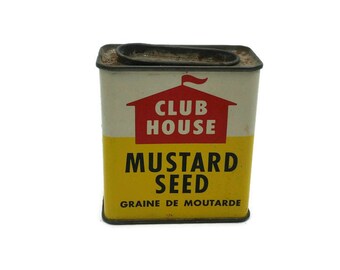 Vintage ClubHouse Mustard Seed Tin Container - Décor Prop - collectible - Governor's Sauce - 60s