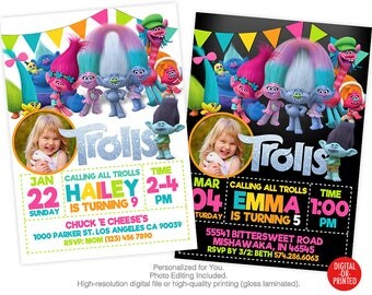 Trolls Birthday Invitation, Trolls Invitation, Troll Invitation Download, Trolls Party, Trolls Invites, Trolls Invitation with Photo