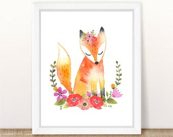 Fox Wall Art fox print. fox nursery art. fox wall art. floral fox nursery Fox Wall Art fox print. fox nursery art. fox wall art. floral fox nursery