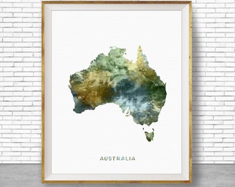 Australia Map Art, Australia Print, Watercolor Map, Map Painting, Map Artwork, Country Art, Office Decorations, Country Map Art Print Zone