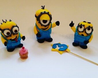Minion cake topper set, Despicable me cake topper, 3D minion figurines