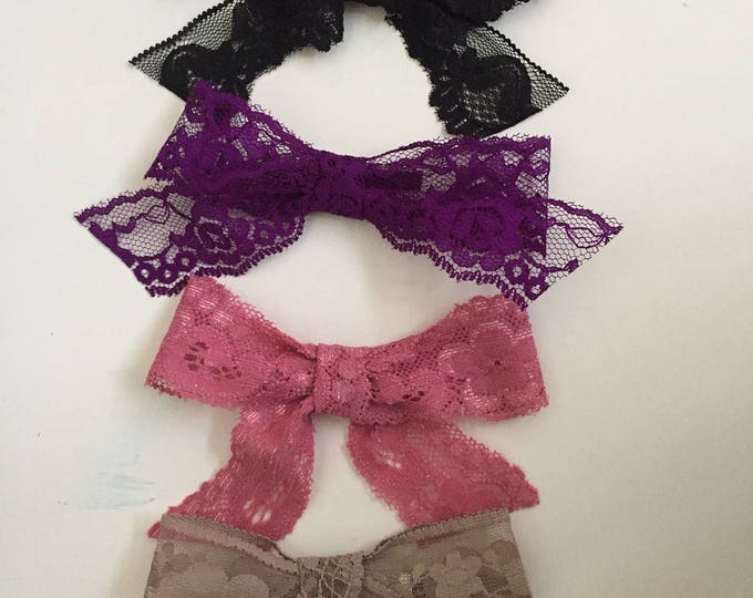 Small Lace bows {Set of 3 Arabella lace fabric hair bows} Please note your three colors in the notes section at checkout.