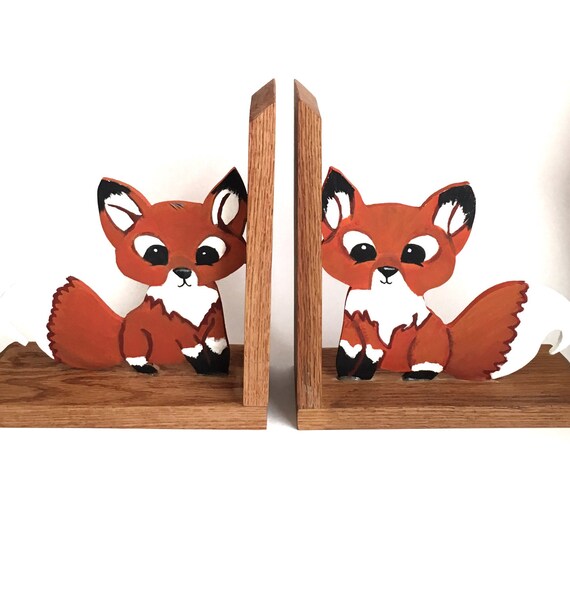 Items similar to Fox Bookends, Wooden Fox Bookends, Children's bookends