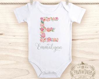 Floral Monogram Onesie® - Baby Shower Gift - Baby Girl Onesie® - Personalized Onesie® - Baby Girl Clothes