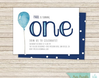 Birthday Invite, 1st Birthday Party, First Birthday Invitation, Boy's Birthday Party Pack, Printable Party Pack, One Birthday, Balloon