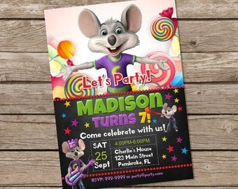Chuck E. Cheese Invitation, Chuck E. Cheese Birthday, Chuck E. Cheese Invite, Chuck E. Cheese Themed Invitation