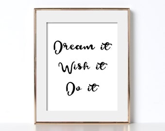 Dream It Print Typography Print Digital Download Printable Art Inspirational Quote Black and White Word Art Office Print Cubicle Decor Write