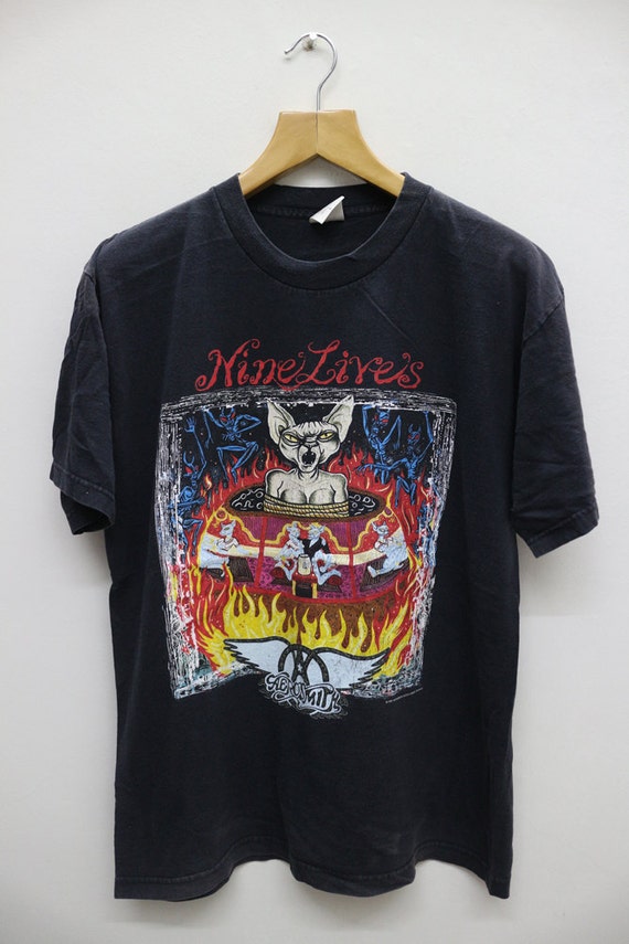 Vintage AEROSMITH Nine Lives 1997 Black Tee T Shirt Size L