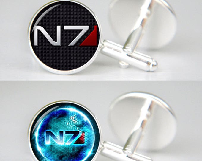 N7 symbol Cufflinks, Mass Effect inspired cuff links, Personalized Men Wedding Jewelry, gift for dad