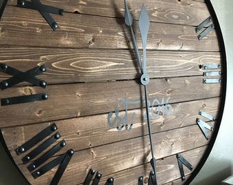 24" Oversized Wall Clock, Farmhouse Clock, Barn wood Wall Clock, Rustic Clock, Farmhouse Decor, Wood Wall Sign, Anniversary Gift, Customized
