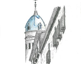 Original blade. Handmade. Ink and watercolour. Dome Blava, Alcoi.