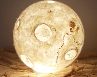 Felted Lamp, Moon, Wool lamp, Night light.