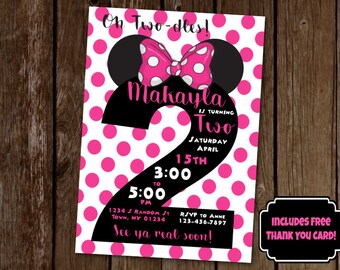 Oh Twodles Invitation, Minnie Mouse Invitation, Second Birthday Invitation, Pink Minnie Mouse Birthday, Printable Invite