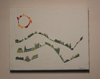 Original abstract modern landscape canvas painting hand made