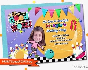 Bowling Invitation,FREE Bonus,Neon Bowling Invitation,Custom Face Invites,Bowling,Bowling Invite,Glow in Dark Bowling,Bowling Birthday Party