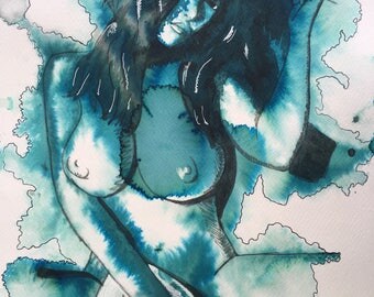 Original painting, Ink on paper, erotica, erotic art, nude picture, adult product, naked image, naked art, pen and ink, porn image, naked