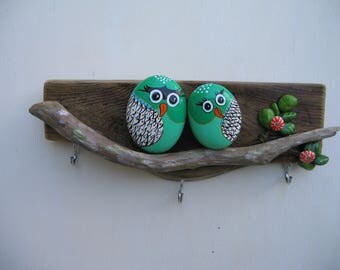 wooden key hanger with stones