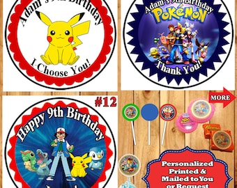 Pokemon Birthday Stickers Round Favor Bag Stickers Candy Stickers 1 sheet Personalized Custom Made