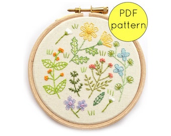 Wildflower Embroidery Hoop Art Pattern, PDF Instant Download, Flower Embroidery Pattern
