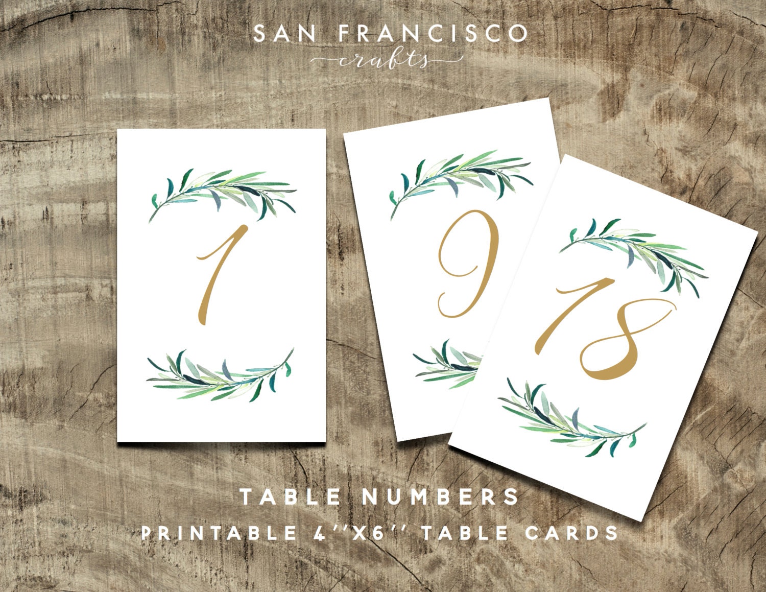 eucalyptus table numbers wedding gold printable 1 20