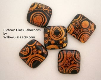 Dichroic Fused Glass Cabochons, 5 On The Radio Dichroic Glass Cabs, Willow Glass