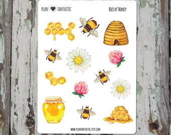 Bullet Journal Stickers - Bees & Honey Planner Stickers - Watercolor - deco - bujo