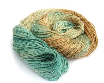 Light worsted DK yarn, hand dyed double knitting baby alpaca linen silk blend crochet yarn skein, Perran Yarns, Sandy Toes, aqua blue brown