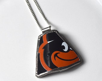 Broken Plate Pendant on Chain - Baltimore ORIOLES - Recycled China