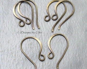 Antiqued Brass Classic Hook Earwires (20 gauge) Handmade/Hammered (3pr) Rustic Jewelry Findings