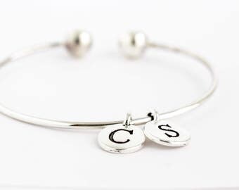 Charm Bracelet - Simple Initial Bracelet - Sterling Silver Bangle - Modern Bracelet - Simple Bracelet - Birthday Gift -Personalized Jewelry
