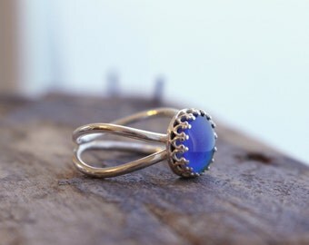Mood Ring Sterling silver color changing gemstone ring - Double Band Moodring