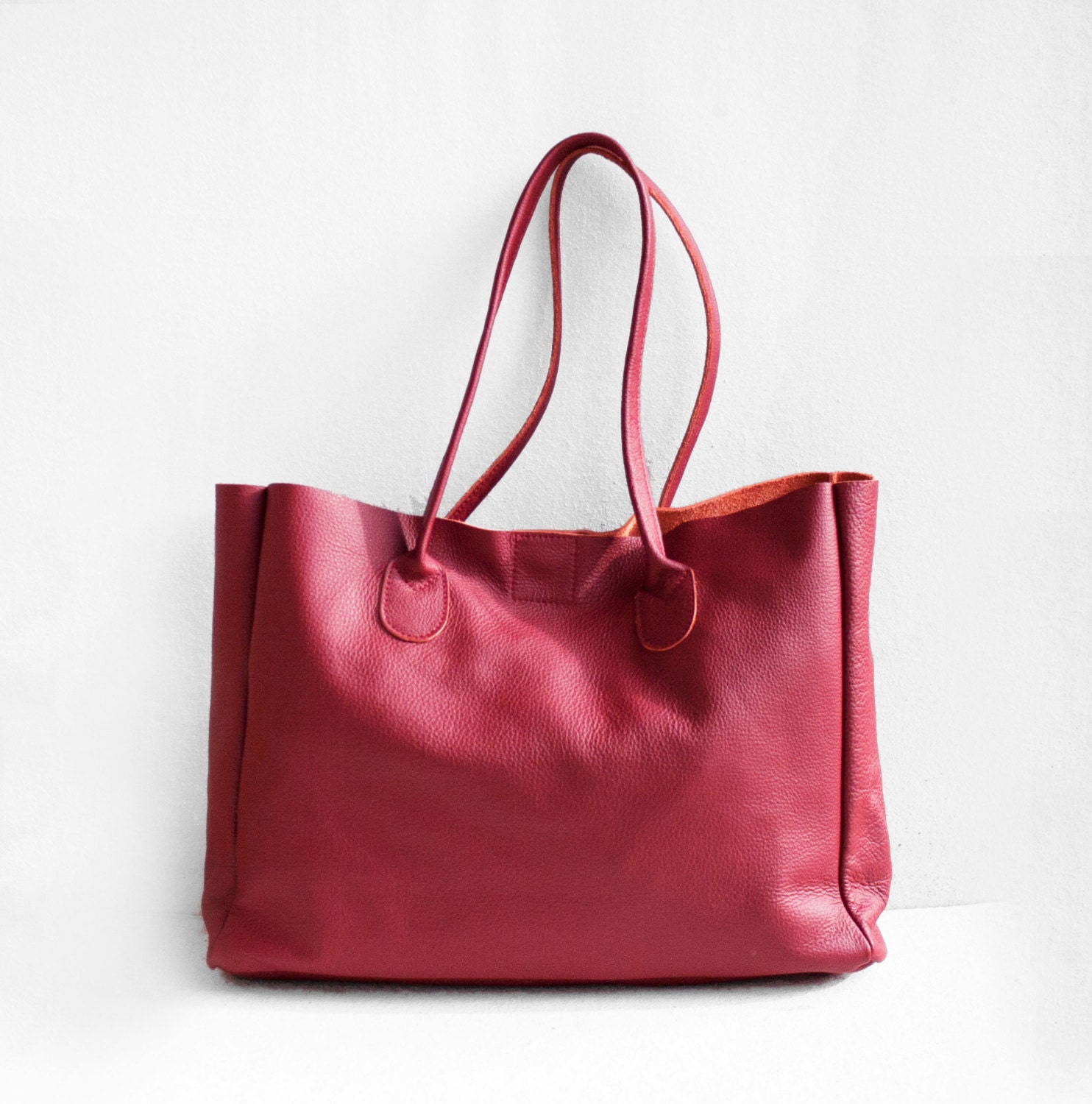 Cranberry Leather Shopper Leather Tote Bag Soft Leather Bag