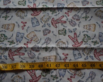 Wash Day Clothes Laundry all over White Fabric - 1/2 yard