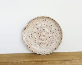 Stoneware Spoon Rest in Satin Oatmeal Glaze, Rustic Ceramic, Kitchen Pottery