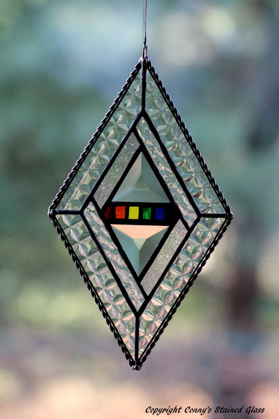 Items Similar To Geometric Bevel Diamond Stained Glass Suncatcher On Etsy