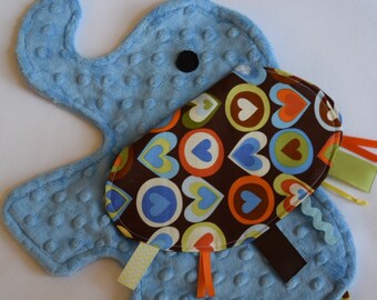 Mod Hearts Blue Elephant Baby Security Blanket