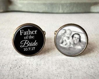 Father Of The Bride Cufflinks, Personalized Cufflinks, Wedding Cuff links, Custom Cufflinks, Photo Cufflinks, Wedding Keepsake, Gift For Dad