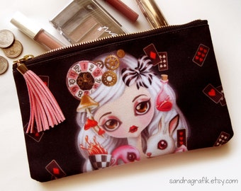 Alice in Wonderland Cosmetic Pouch - Makeup Bag, Medium Zippered Pouch