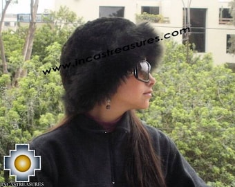 100% Baby Alpaca fur hat cuajone Black - FREE SHIPPING Worldwide