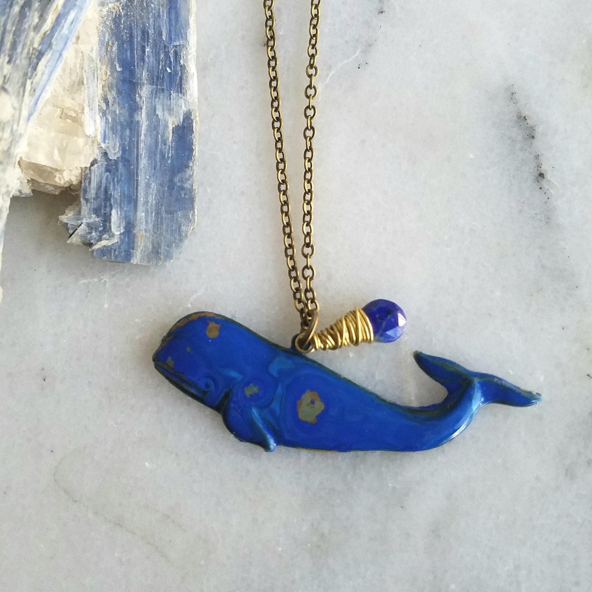 Blue Whale Pendant Nautical Ocean Sea Life Necklace Gold