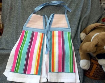 Hanging Kitchen Terry Tie Towels, Pink Light Stripe Print Top