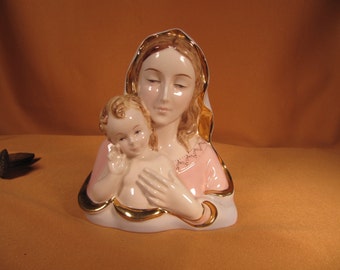 BLESSED MOTHER and BABY Jesus Bust figurine mde in Italy,Mary and Baby Jesus, Statue made in Italy Statue of Mary and Baby Jesus, ceramic