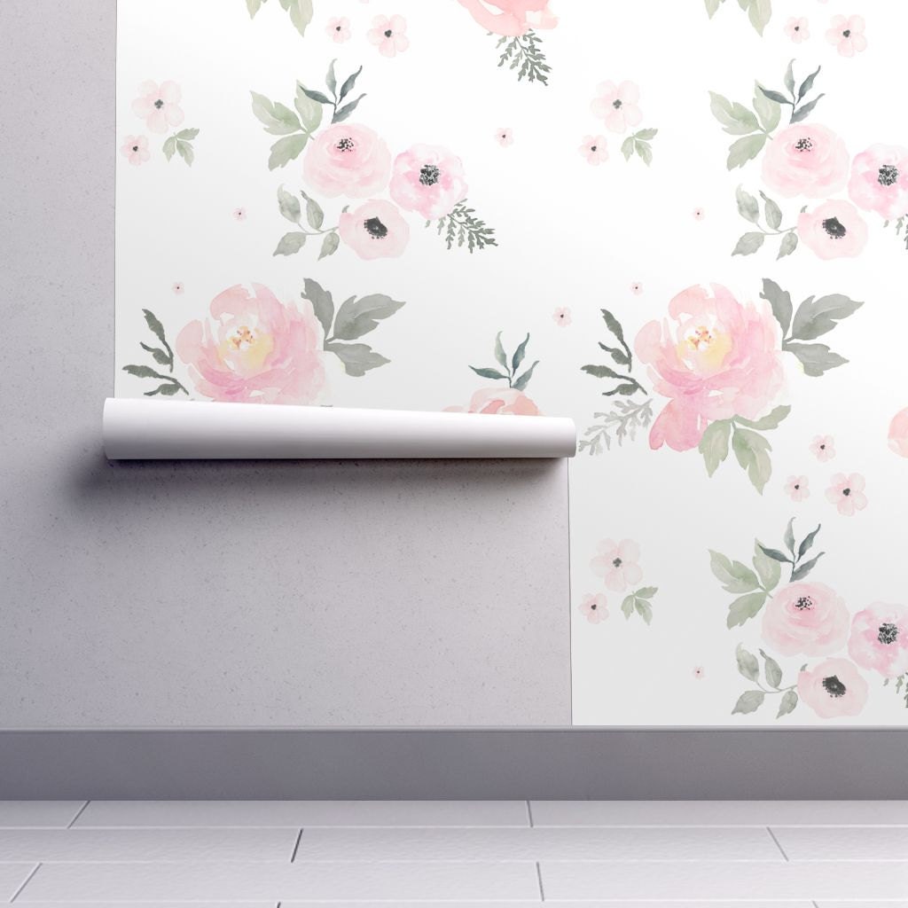 Floral Nursery Wallpaper Sweet Blush Roses by Shop Cabin