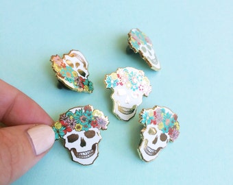 enamel pin flower crown skull brooch hard enamel pin mothers day gift for her best friend festival flair lapel pin gold metal floral skull