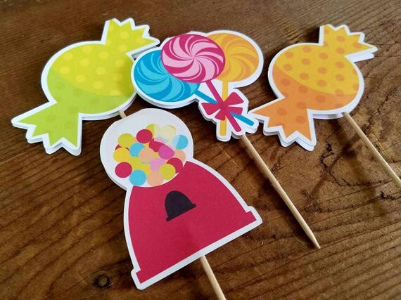 Sweet Shop Party - Set of 12 Double Sided Assorted Sweet Shop Cupcake Toppers by The Birthday House Il_570xn